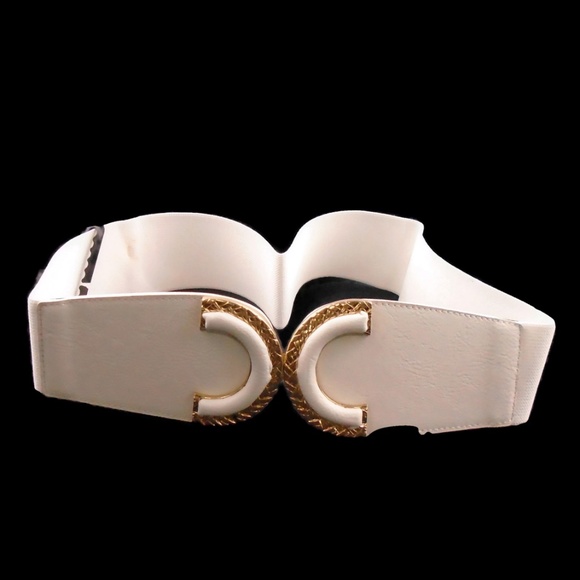 Accessories White Stretch Belt W Large Gold Buckle Poshmark